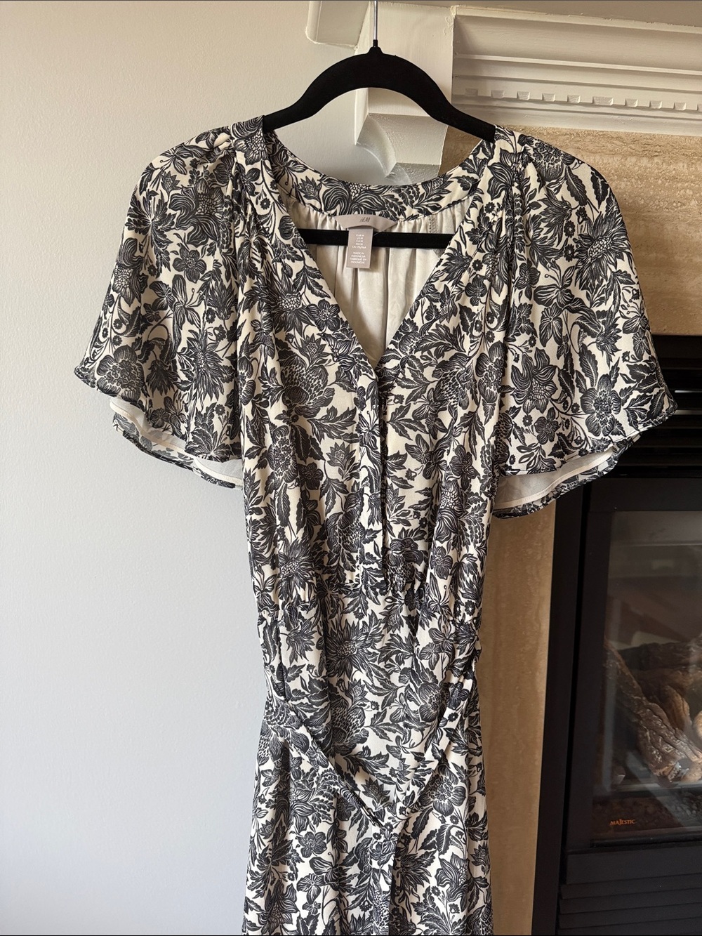 H&M Black & White Floral Midi Wrap Dress